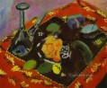 Dishes and Fruit on a Red and Black Carpet 1906 abstract fauvism Henri Matisse